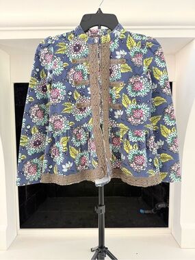 Mustard Pie Navy Floral Crochet-Trim Jacket- Girls 12